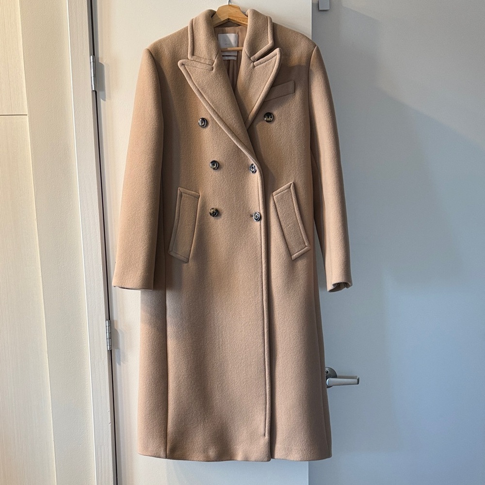 Mango Double-Breasted Pea Coat - Camel
